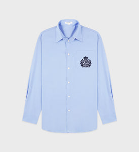 H&W Crest Oversized Shirt - Washed Hydrangea/Navy