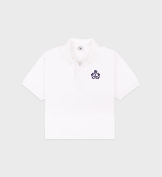 H&W Crest Pique Polo - White/Navy – Sporty & Rich