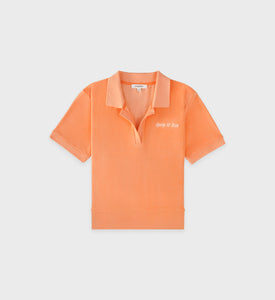 Italic Logo Velour Polo - Peach/White