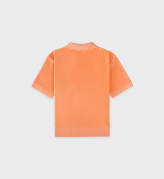 Italic Logo Velour Polo - Peach/White