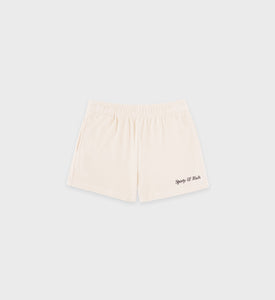 Italic Logo Velour Disco Short - Cream/Navy