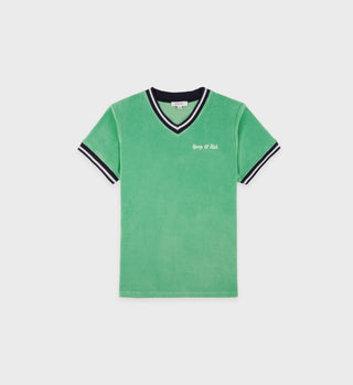Italic Logo Embroidered V-Neck Tee - Verde/Navy