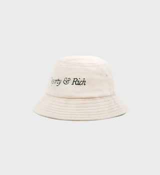 Italic Logo Embroidered Velour Bucket Hat - Cream/Navy