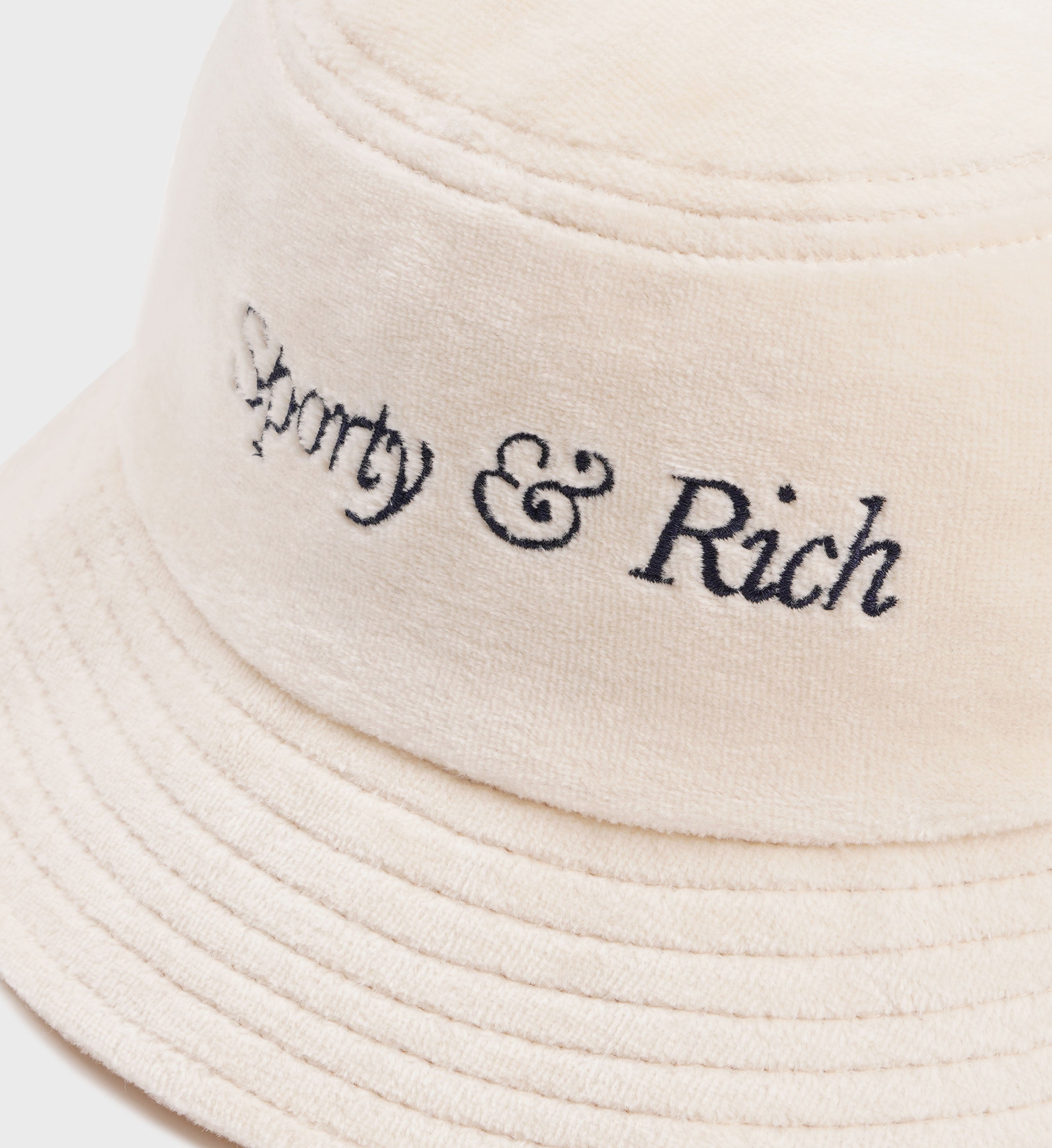 Italic Logo Embroidered Velour Bucket Hat - Cream/Navy – Sporty & Rich