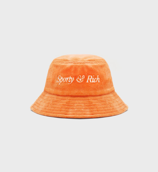 Italic Logo Embroidered Velour Bucket Hat - Peach/White