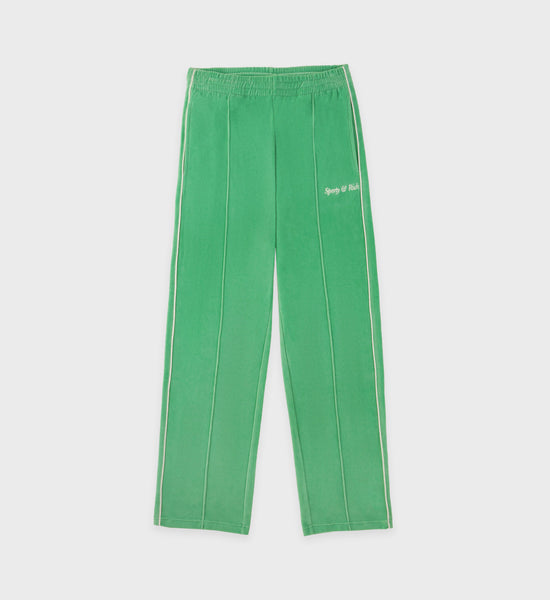 Italic Logo Embroidered Velour Track Pant - Verde/White