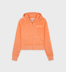 Italic Logo Velour Zip Hoodie - Peach/White