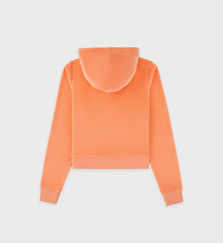 Italic Logo Velour Zip Hoodie - Peach/White