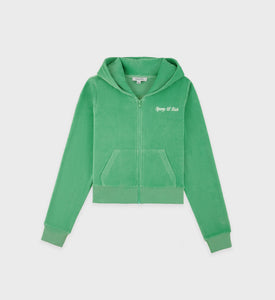 Italic Logo Velour Zip Hoodie - Verde/White