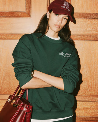 The Carlyle Script Crewneck - Forest/White