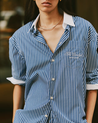 The Carlyle Script Oversized Shirt - Navy Striped