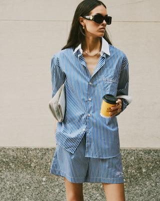 The Carlyle Script Oversized Shirt - Navy Striped