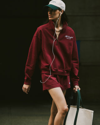 The Carlyle Script Quarter Zip - Merlot/White