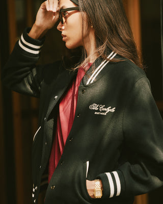 The Carlyle Crest Wool Varsity Jacket - Black/White