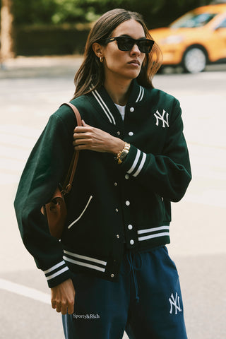 Yankees Serif Varsity Jacket - Forest/White