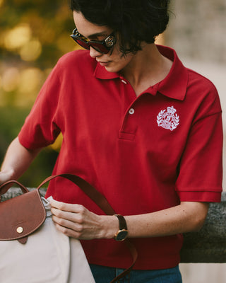 H&W Crest Pique Polo - Ruby/White