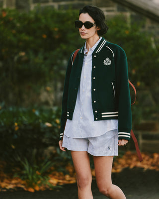 H&W Crest Double Face Varsity Jacket - Forest/White