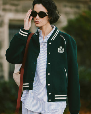 H&W Crest Double Face Varsity Jacket - Forest/White