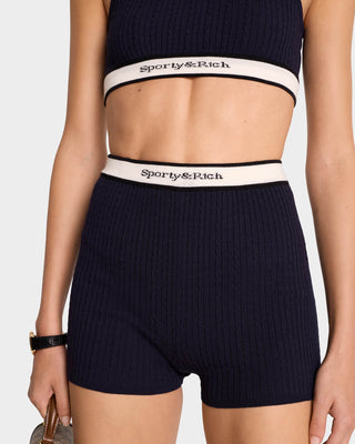 Serif Logo Cableknit Biker Short - Navy/Off White