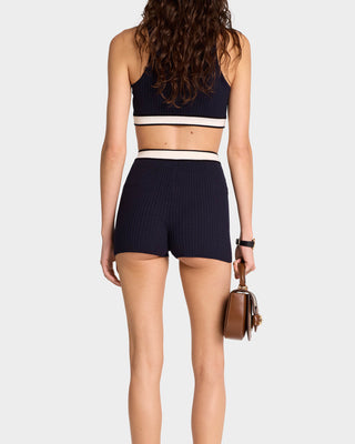 Serif Logo Cableknit Biker Short - Navy/Off White