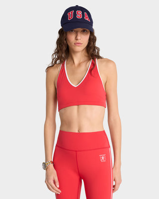 Runner Box V-Neck Sports Bra - Sports Red/White