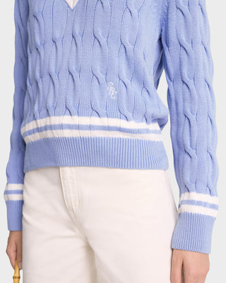 SRC Cableknit V-Neck Sweater - Sky Blue/Off White