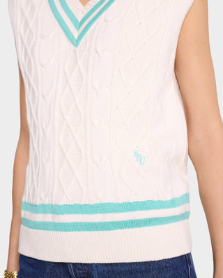 SRC Cableknit Vest - Off White/Caribbean