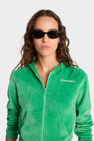 Health Ivy Velour Zipped Hoodie - Verde/White