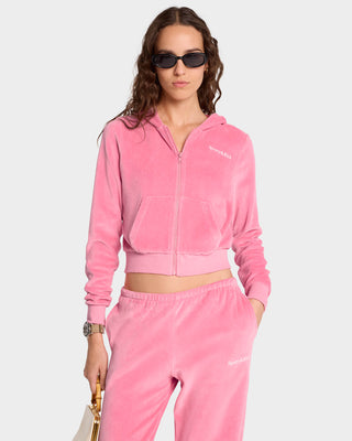 Health Ivy Velour Zipped Hoodie - Cotton Candy/White