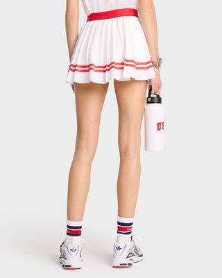 Serif Logo Pleated Skirt - White/Sports Red