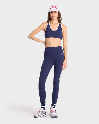 Runner Box V-Neck Sports Bra - Navy/White