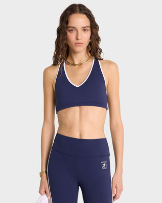 Runner Box V-Neck Sports Bra - Navy/White