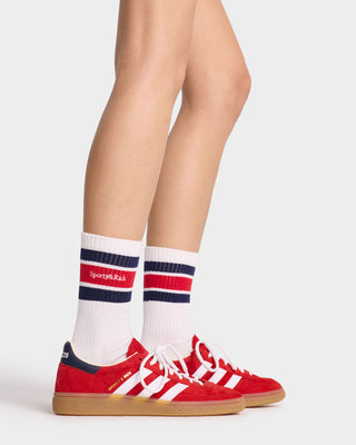 Serif Logo Striped Socks - White/Navy/Sports Red