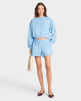 Sweat cropped Wellness Studio - Bleu Ciel/Blanc