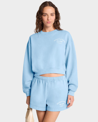 Wellness Studio Cropped Crewneck - Sky Blue/White