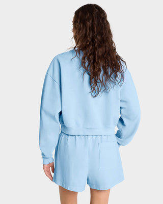 Wellness Studio Cropped Crewneck - Sky Blue/White