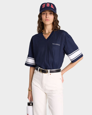 Serif Logo Mesh Jersey - Navy/White