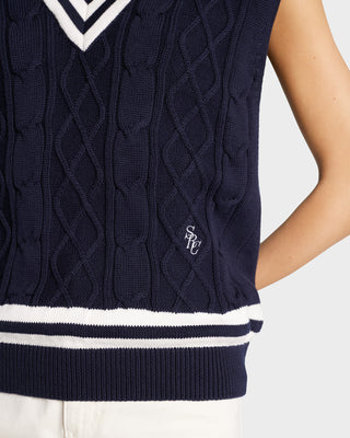 SRC Cableknit Vest - Navy/White