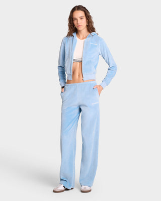 Health Ivy Velour Zipped Hoodie - Sky Blue/White