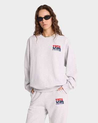 USA Crewneck - Heather Gray/Navy/Sports Red