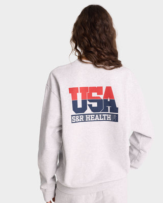 USA Crewneck - Heather Gray/Navy/Sports Red