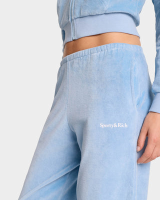 Health Ivy Velour Sweatpant - Sky Blue/White