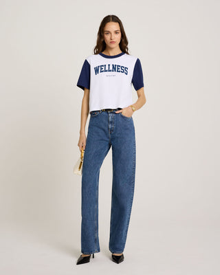 Wellness Ivy Color Block Cropped Tee - White/Navy