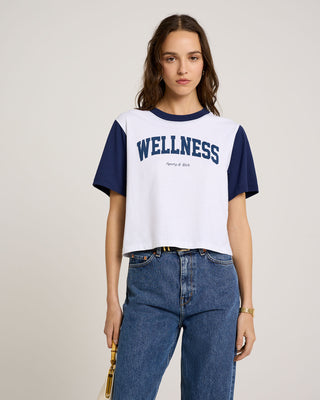 Wellness Ivy Color Block Cropped Tee - White/Navy