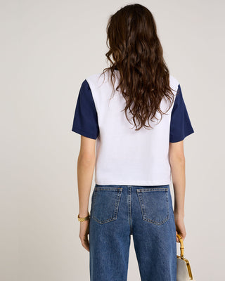 Wellness Ivy Color Block Cropped Tee - White/Navy