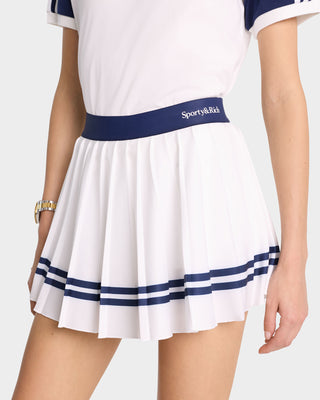 Serif Logo Pleated Skirt - White/Navy