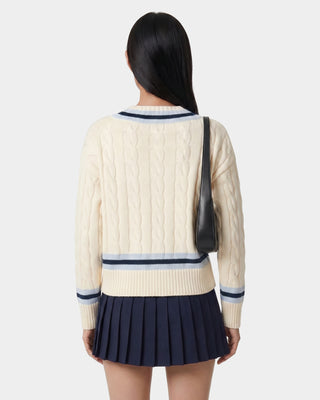 SRC Cableknit V - Neck Sweater - Ecru/Navy/Ciel