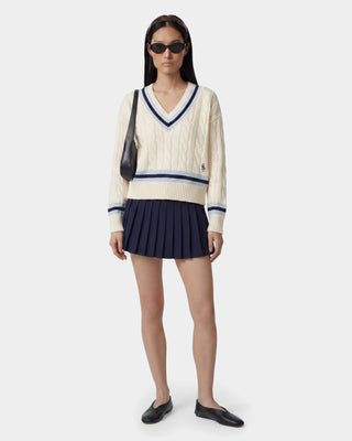 SRC Cableknit V - Neck Sweater - Ecru/Navy/Ciel