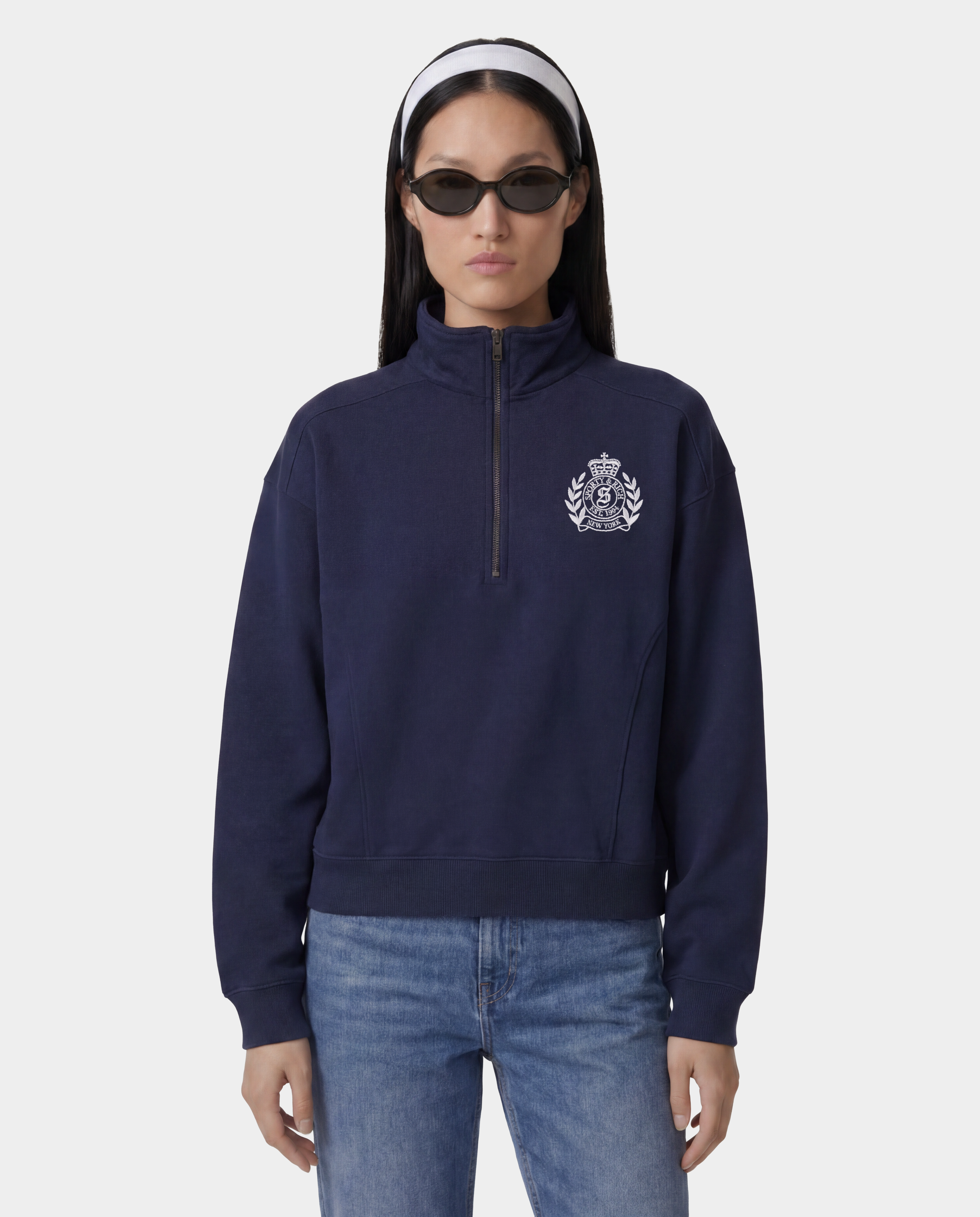 NY Crest Embroidered Quarter Zip - Dark Navy – Sporty & Rich