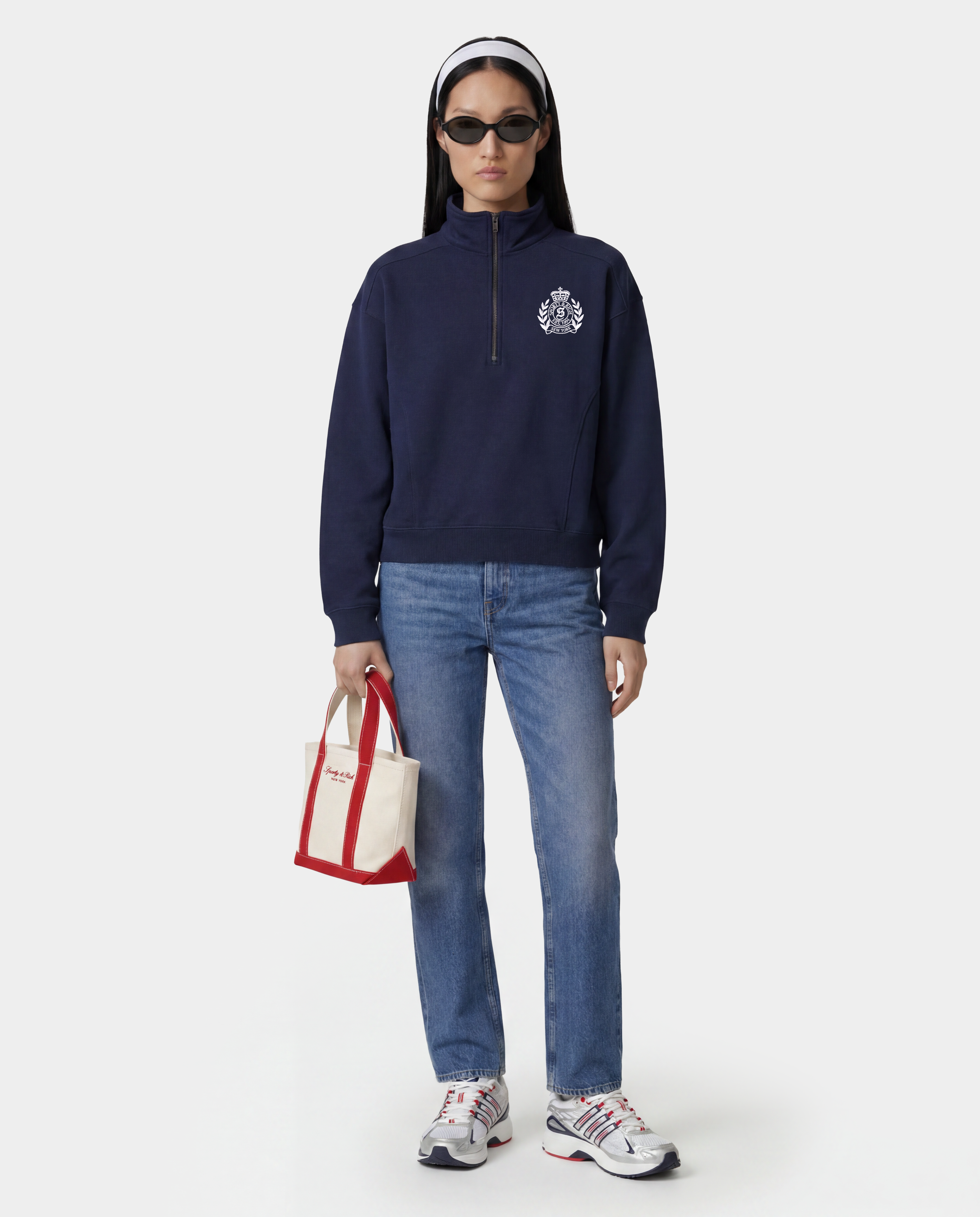 NY Crest Embroidered Quarter Zip - Dark Navy – Sporty & Rich